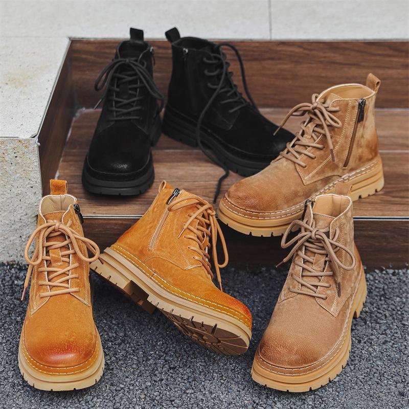 Ботинки мартин мужские осенне-зимние новые ботинки цвета ревеня повседневные рабочие ботинки средней высоты универсальные короткие ботинки 4518-J