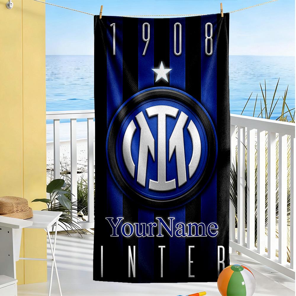 Inter Milan Personalized Text Beach Towel Quick-Dry Soft Microfiber Perfect for Traveling Yoga Camping and Swimming