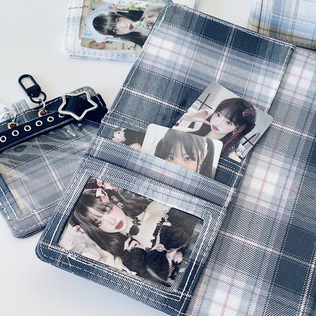 Джинсовый клетчатый фотоальбом формата А5 в стиле Y2K - 4 кармашка для фотокарточек K-pop айдолов, Полароидов и фото Instax