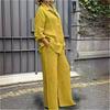 Women's Spring Summer Casual Pant Sets Spring Suit Stylish Cotton and Linen Suit Set with Long Sleeve Shirt Wide Leg Trousers