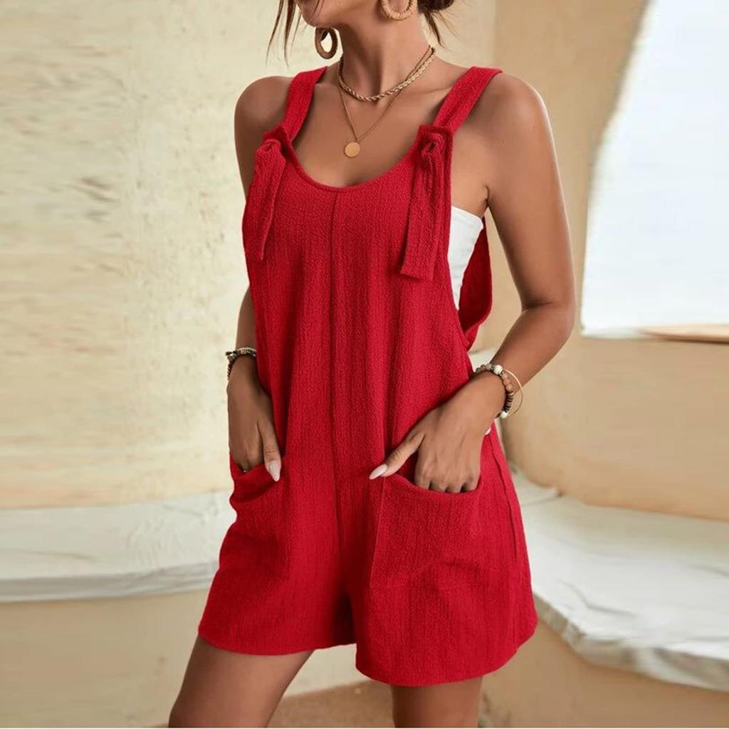 Женские летние комбинезоны, короткие брюки, однотонные модные повседневные цельные брюки