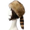 European & American Faux Fur Flat Top Hat with Raccoon Tail and Ear Protection – Warm, Fluffy Design for Autumn & Winter