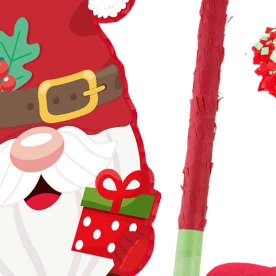 Пиньята Гном Красная Рождественская Пиньята Гном с Палкой Повязкой на Глаза и Конфетти Зимняя Тема Украшения для Вечеринки по Случаю Дня Рождения на Рождество День Рождения Детский Праздник