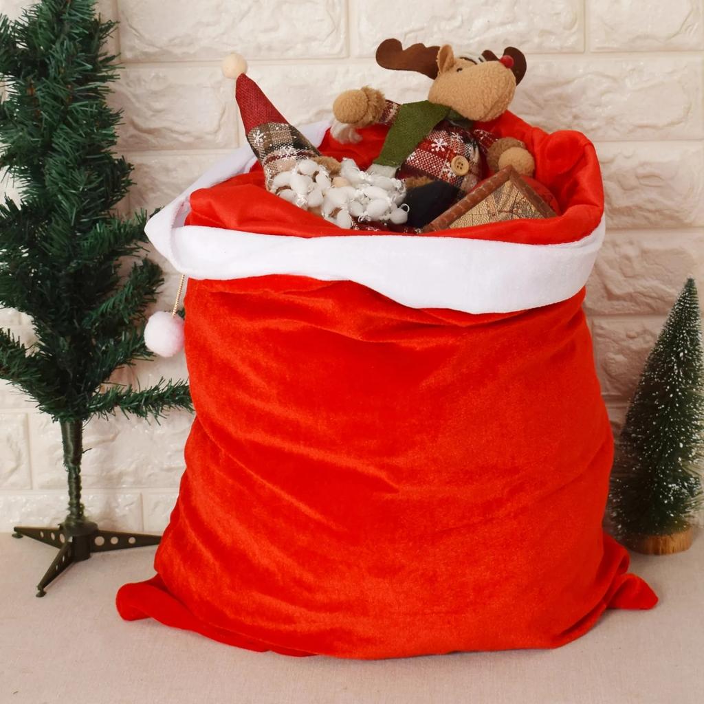 Christmas Large Santa Claus Bags with Drawstring Cord Velvet Santa's Present Sack Bags 70x50cm for Xmas Kid Gift Toys Decoration
