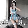 Baioretto Maid Blue and White Maid Babydoll Adult One Size Fits Includes Stockings Cosplay, Sexy, Extreme, Cute, Cosplay, Innocent-Style Dress,