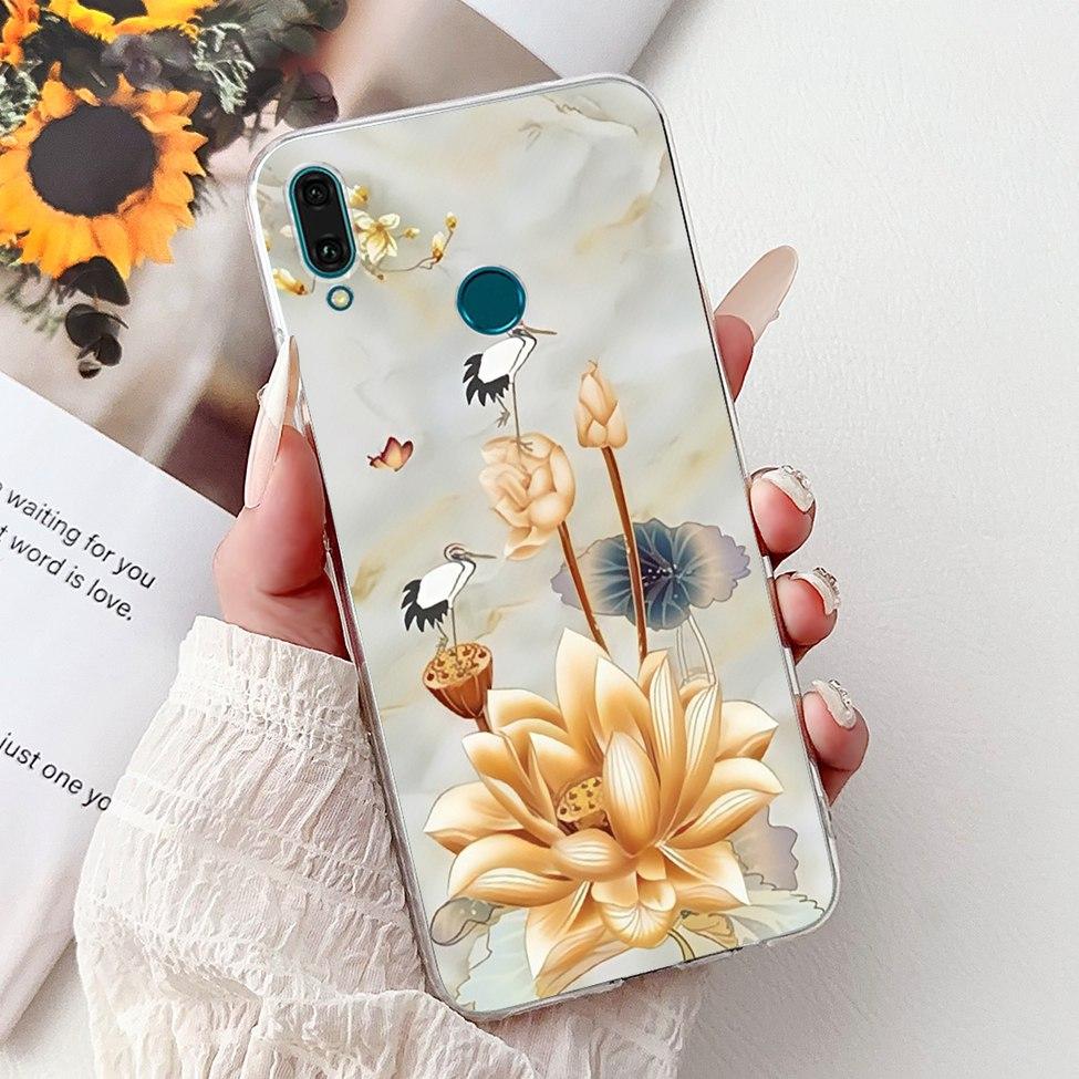 Clear For Huawei Y9 2019 Case Cover Cute Fashion Flowers Funny Cool Painted Soft Phone Case For Huawei JKM-LX1 JKM-LX2 JKM-LX3