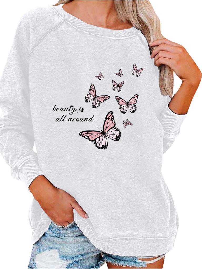Женский пуловер оверсайз, толстовка с принтом бабочки, женская модная толстовка на весну/осень