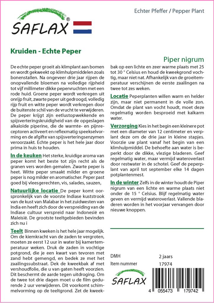 SAFLAX Garden in the Bag - Растение перца - 20 семян - С субстратом в подходящем пакете - Piper nigrum