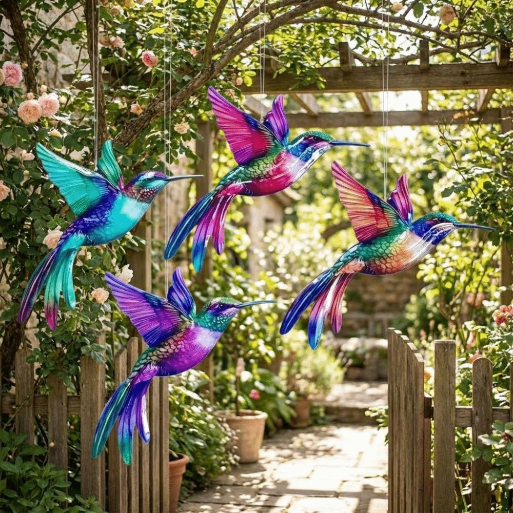 Metal Material Metal Hummingbird Wall Art 3D Design Colorful Finish Hummingbird Pendant Weather Resistant Vintage Colorful Birds