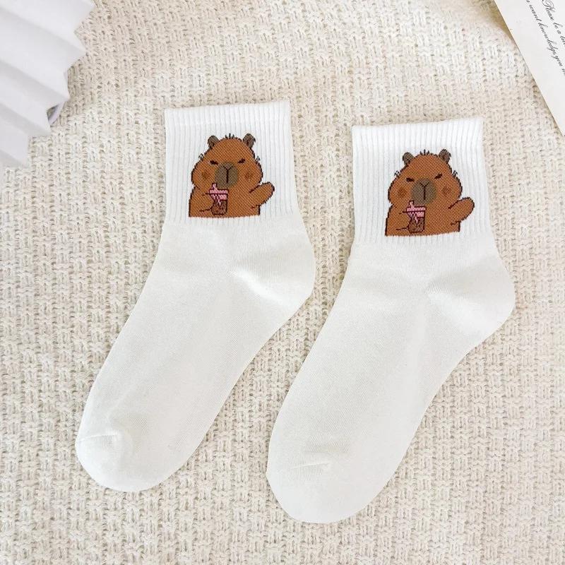 Мультяшные носки с капибарой, носки с медвежонком, весенне-осенние хлопковые носки средней длины, милые носки, популярные в интернете, корейская версия, носки-следки