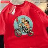 Japanese Harajuku Motorcycle Cat Tops Unisex Casual Oversize T Shirt Cotton Summer Casual Cartoon Crewneck Loose T Shirts Couple