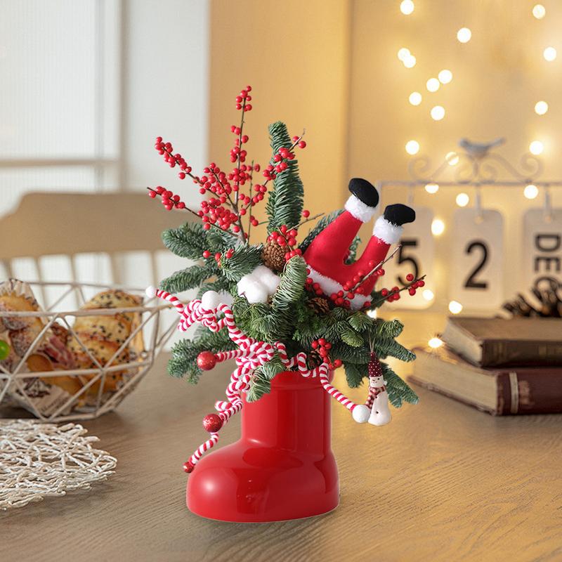 Red Ceramic Boot Vase Christmas Boot Vase Christmas Floral Decoration for Home Holiday Party Tabletop Decoration