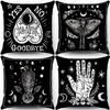 Halloween Themed Black and White Witchy Print Pillowcases: Yes No Goodbye, Moth, Raven, Hand of Fortune Sofa Cushion Cover Gift