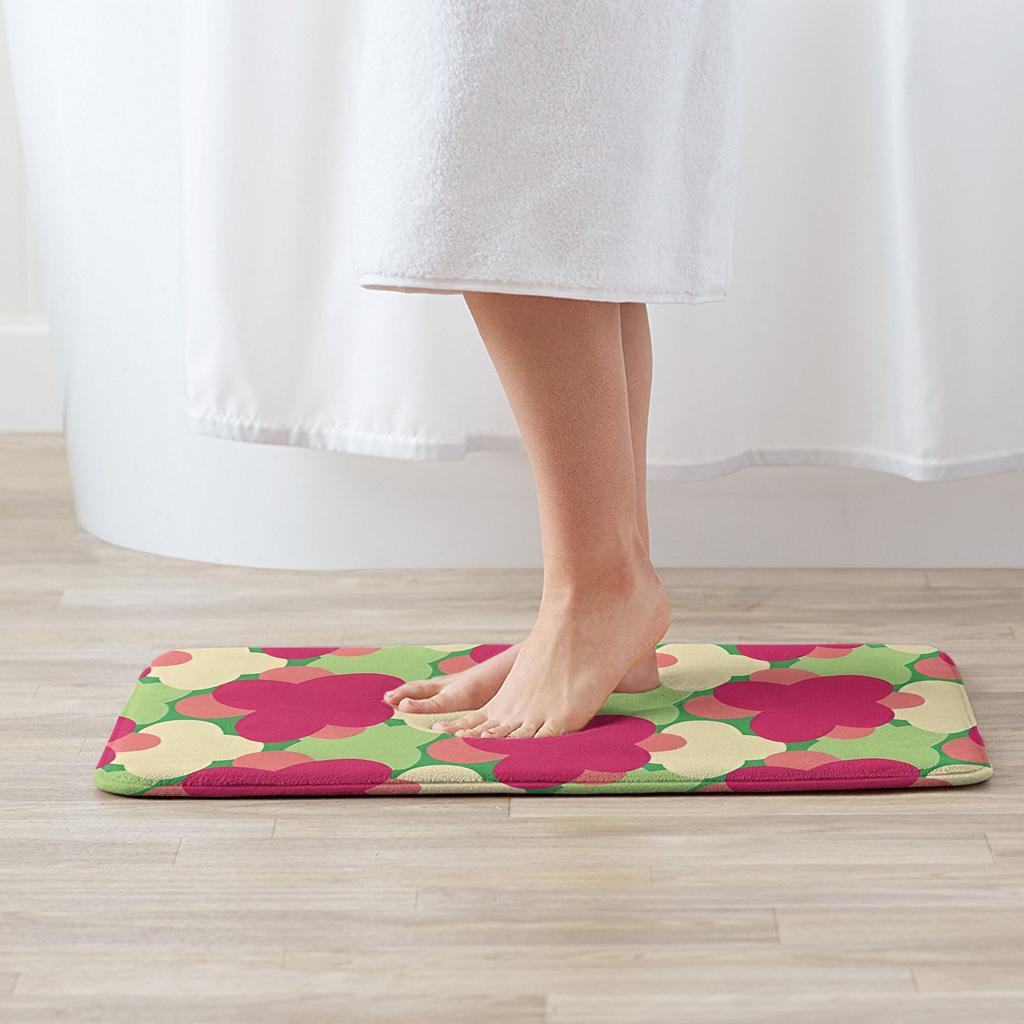Abstract Floral Print Doormat, Green Pink Beige Modern Decorative Floor Rug, Machine Washable Polyester for Entryway Living Room
