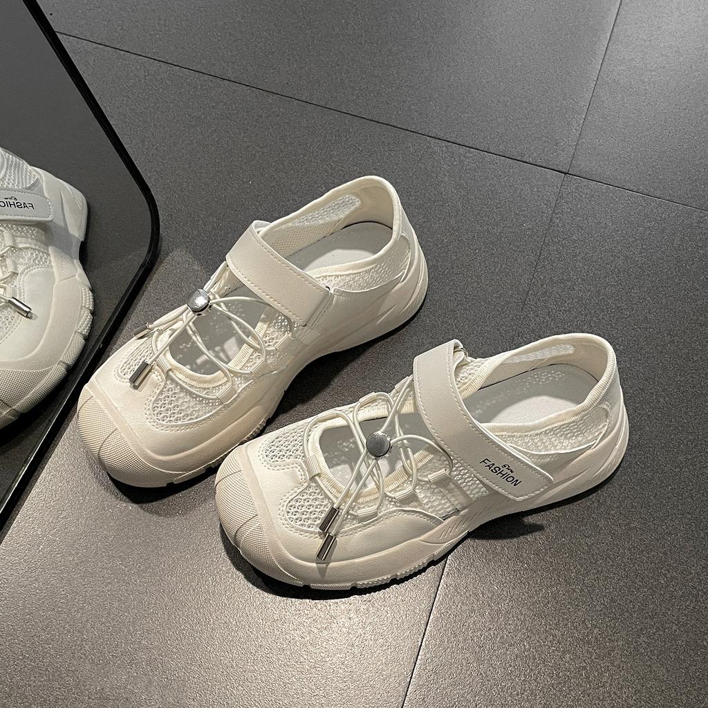 Белые сандалии спортивного типа на толстой подошве с высоким подъемом, женские, 2025 новая летняя обувь, увеличивающие рост, на мягкой подошве, крутые одинарные туфли