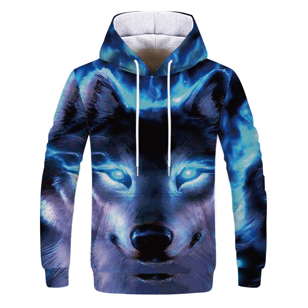 Spring Autumn Hooded Sweatshirt 3D Digital Printing Unisex Hoodies Men Women Wolf Fashion Loose Pullover