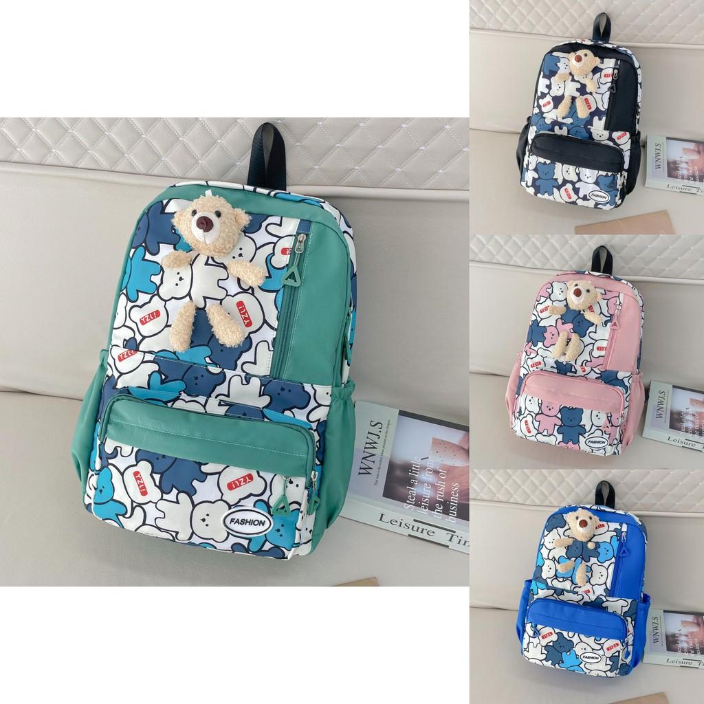 Trendy Large Capacity Canvas Backpack For Girls With Cute Bear Design In Multiple Colors