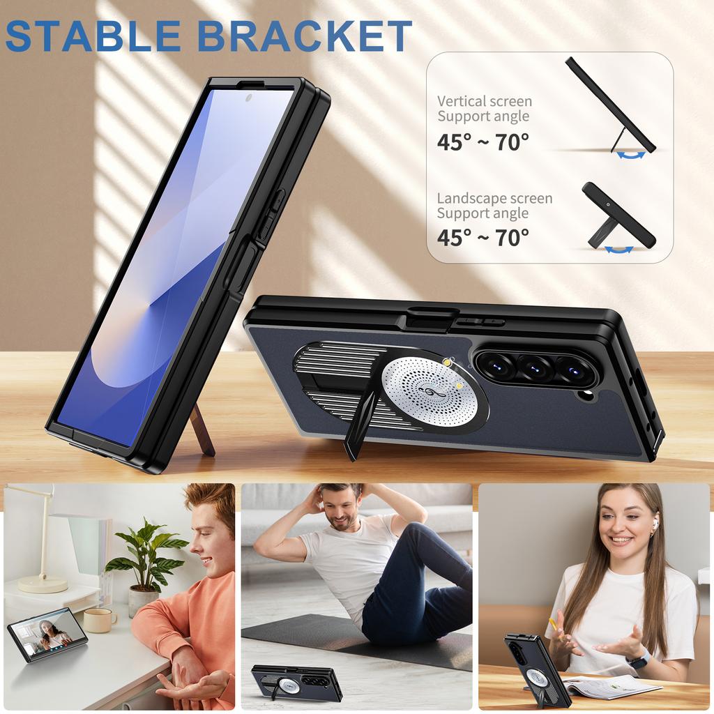 For Samsung Galaxy Z Fold5 5G Magnetic Case Heat Dissipation Aromatherapy Kickstand Silicone+PC Phone Cover