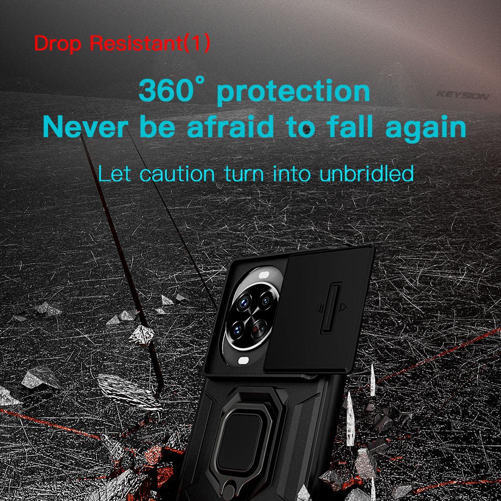 KEYSION Противоударный чехол для Huawei nova 14 14 Pro с выдвижной защитой камеры, металлической кольцевой подставкой, задняя крышка для телефона Huawei nova14Pro