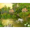 5D DIY Diamond Painting "Village Lake Swans" 3D Embroidery Cross Stitch Rhinestone Mosaic Painting Decor