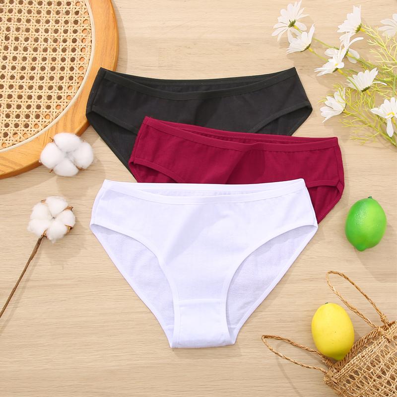 FINETOO 3Pcs/Set Women's Panties High Waist Seamless Sexy Underwear Natural Cotton Briefs Lingerie Female Intimates
