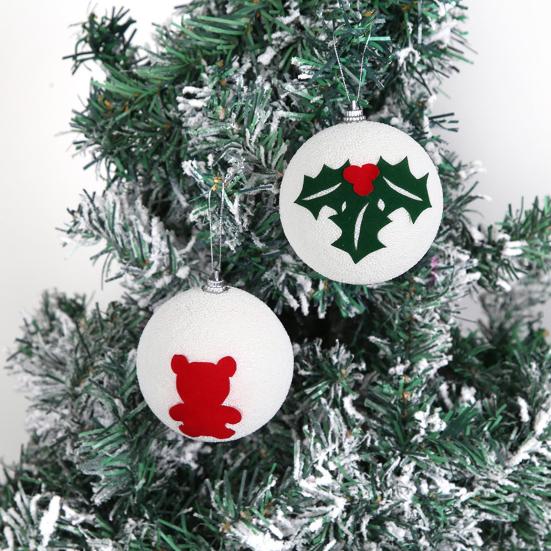 Christmas Ball Ornaments White Foam Balls With Leaf/Bear Pattern Xmas