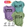 Three-piece set Elegant short-sleeved shirt for women Butterfly Spring Inspirational Slogan Print Pattern Round Neck Short Sleeve Casual Style