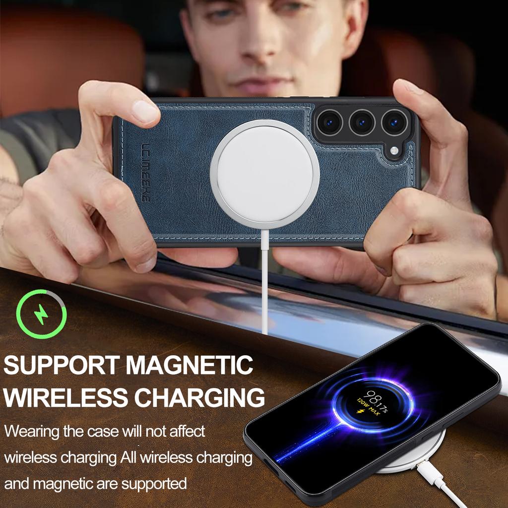 LC.IMEEKE For Samsung Galaxy S23+ Magnetic Case Compatible with MagSafe Leather TPU Back Cover