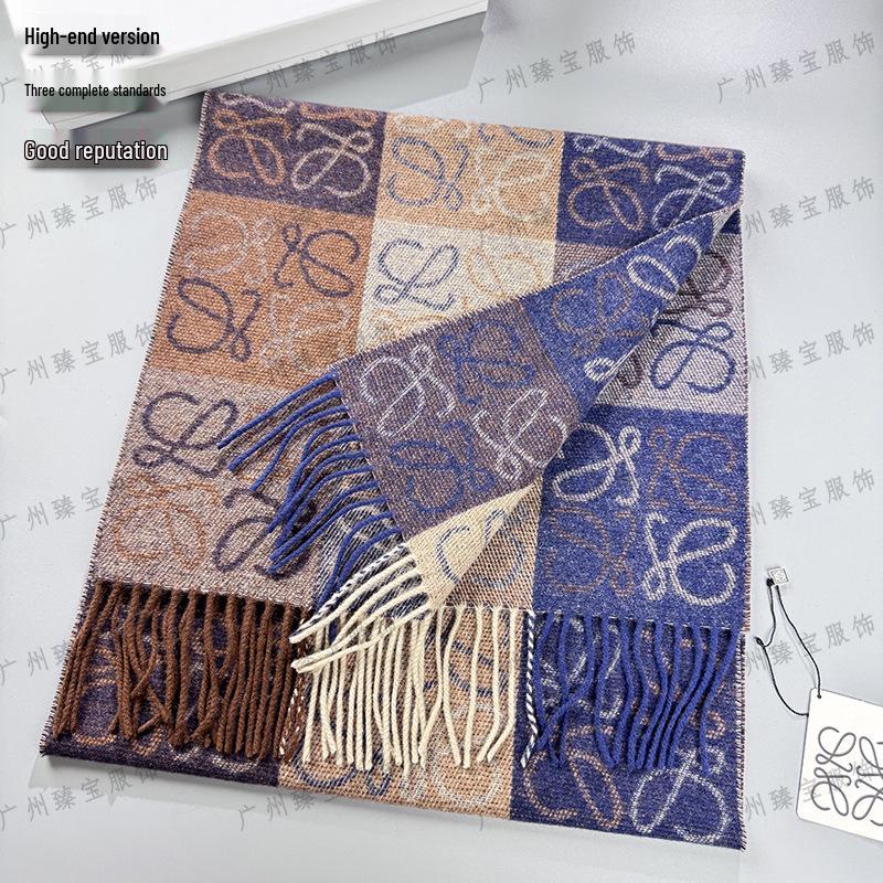 В наличии Шахматный узор Кашемировый шерстяной шарф-снуд - Высококачественный, Теплый, Удобный, Унисекс