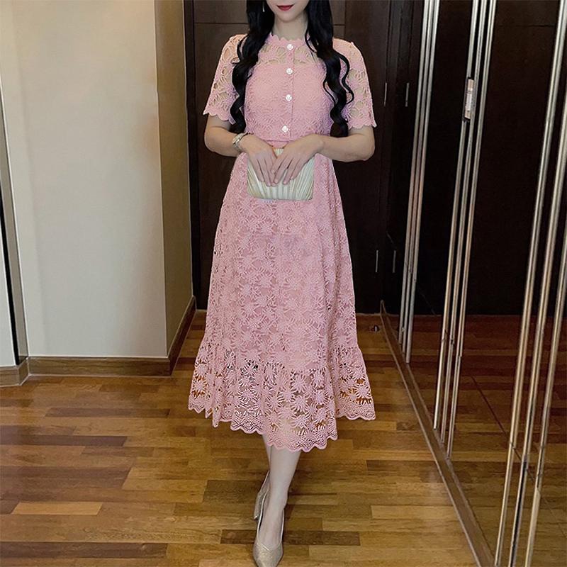 ZANZEA Женское повседневное платье с круглым вырезом, коротким рукавом и элегантной кружевной отделкой