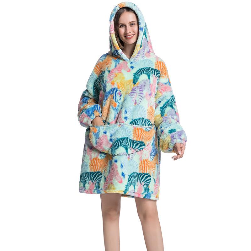 Пижама Теплая удлиненная толстовка с капюшоном Носимое одеяло