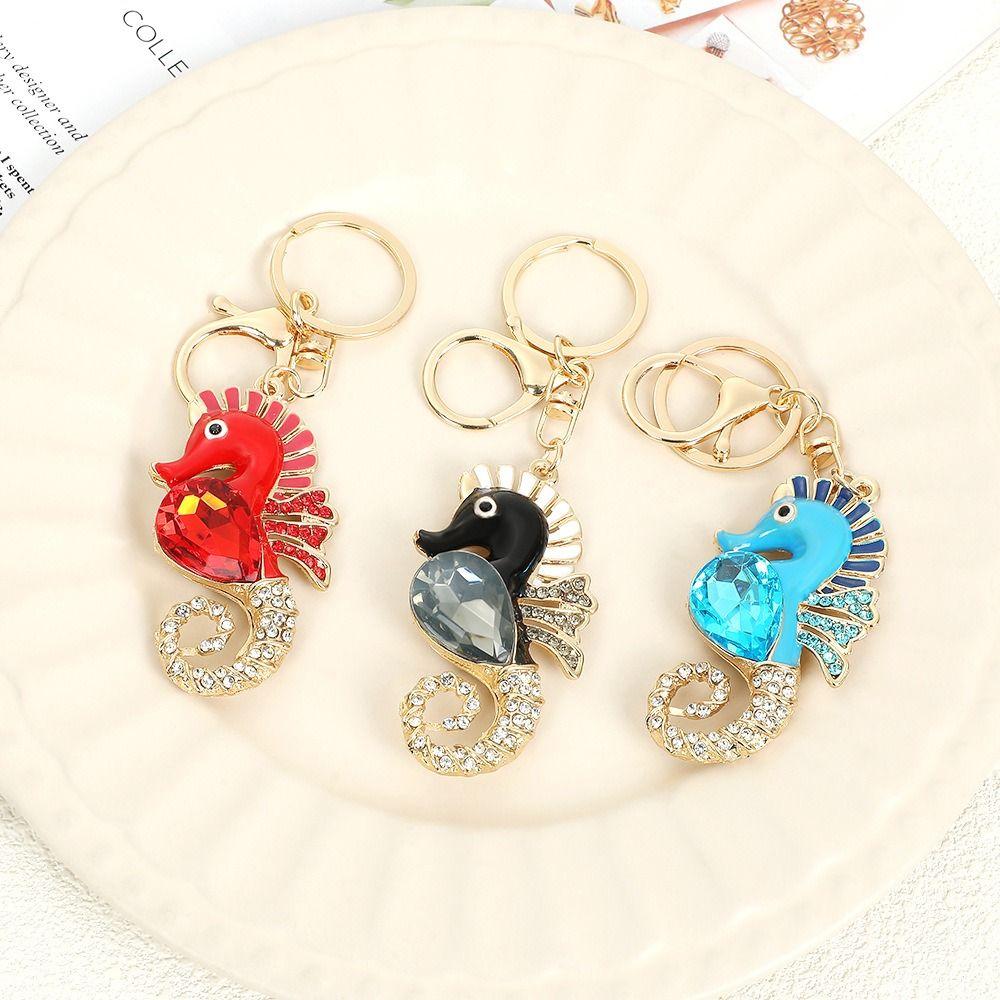 Super Flash Car Key Ring Rhinestone Bag Pendant Fashion Ocean Seahorse Keychain For Women Bag