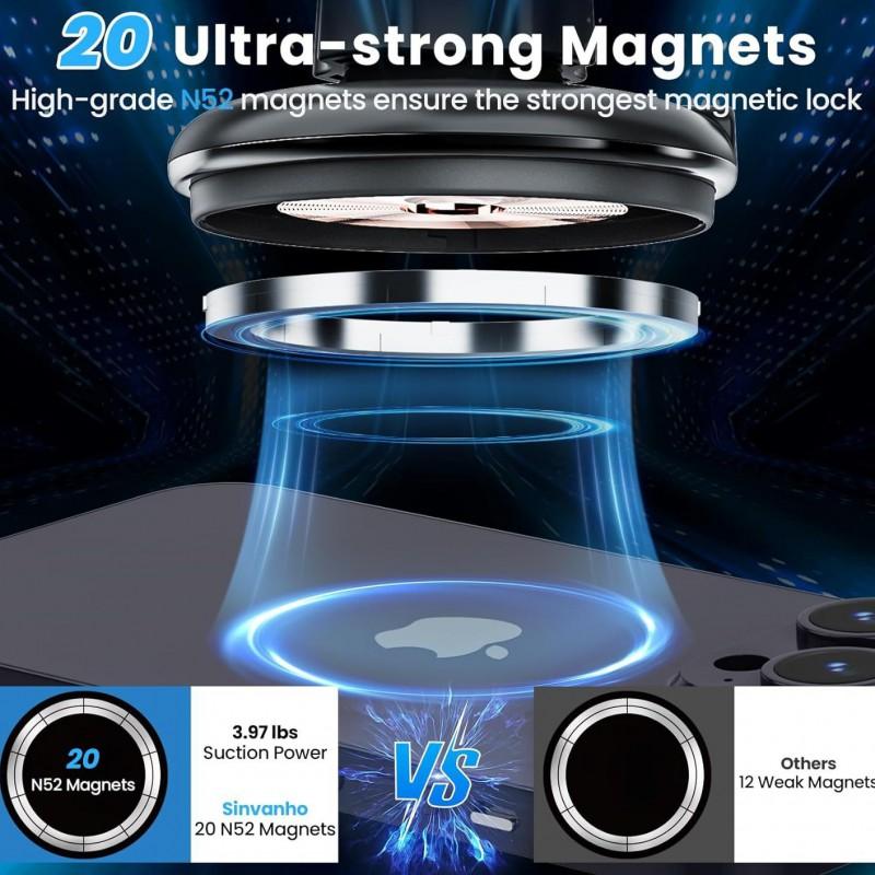 Car Phone Holder With Wireless Charging Cup Mount Magnetic Fast 15W IPhone GPS Navigation