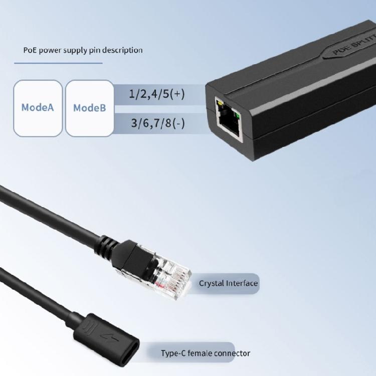 Прочный Пластиковый USB C POE Разветвитель POE в USB C Преобразователь Питания, 48В в 5В для Различных Устройств Устройства Низкого Напряжения