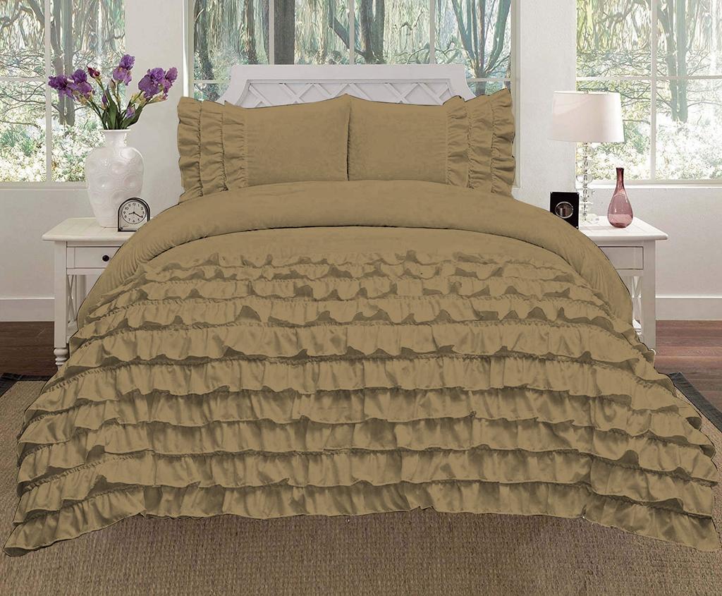 Luxora 3PC Egyptian Cotton 600TC Duvet Set with Asymmetric Half Ruffle Charm - Multi Sizes & Colors (1 Duvet Cover & 2 Pillow Shams)