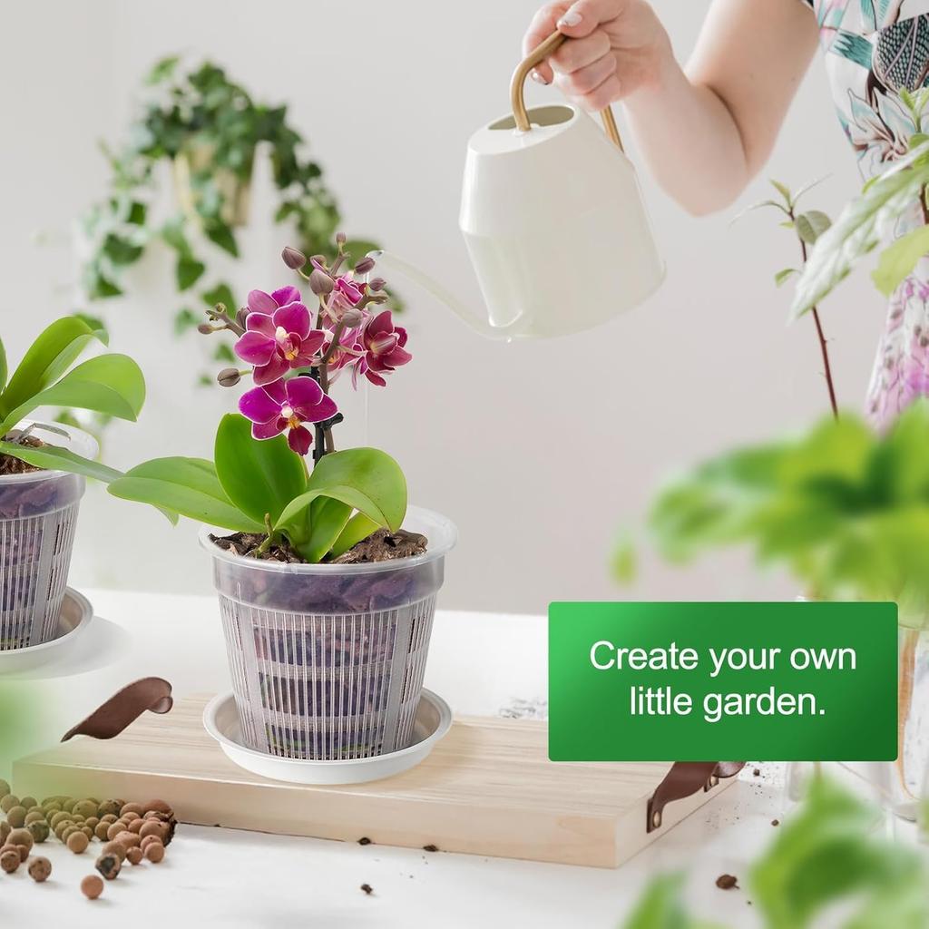 3 Inch Orchid Pot,10 Pcs Net Cup Pots with Holes and Saucers,White Net Pot Mesh Pot Net Cup Basket Hydroponic,Breathable Slotted Plastic Orchid