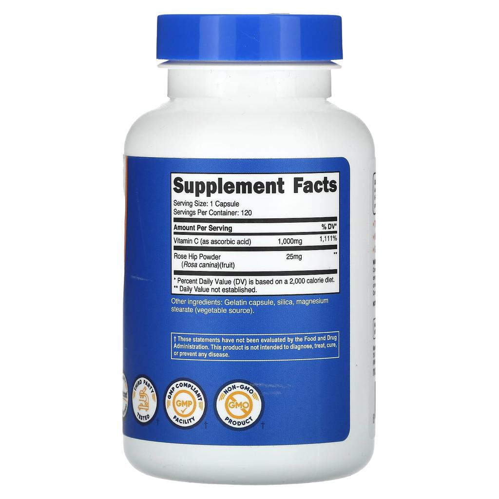Vitamin C, Rosehip, 1,000Mg, 120 Capsules