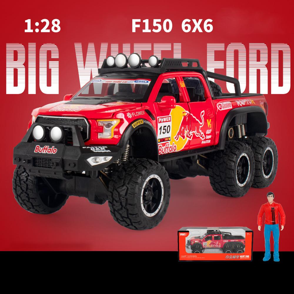 Масштаб 1/28 Ford Raptor F150, литая под давлением модель автомобиля, игрушечный автомобиль с откатным механизмом, звуком и светом для детей, коллекция подарков для мальчиков и девочек