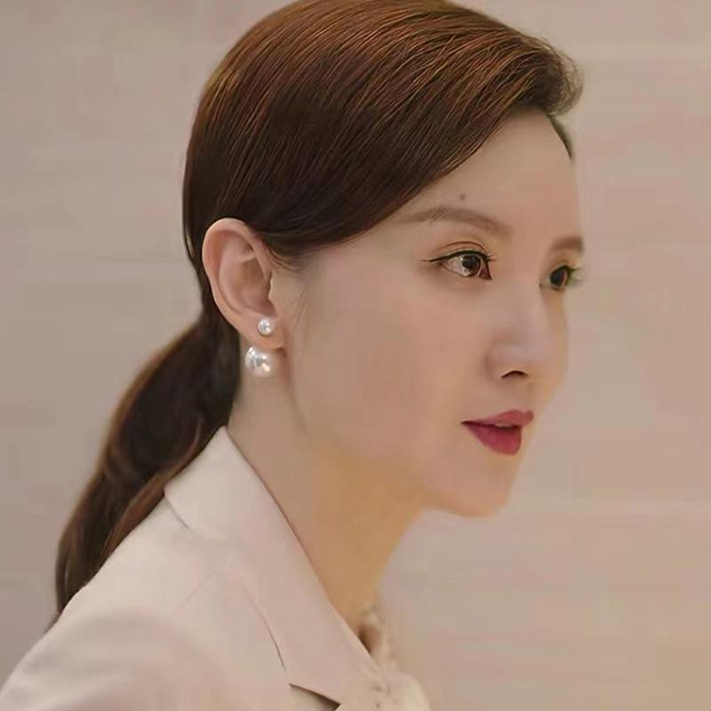 Простые нежные двухсторонние серьги-гвоздики с имитацией жемчуга для женщин, бижутерия