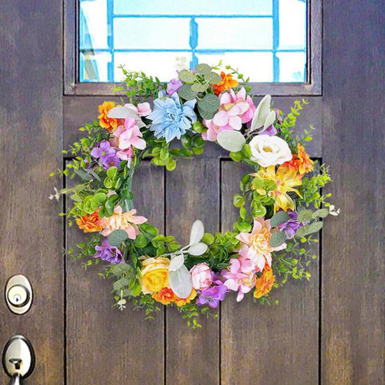 Весенний венок на дверь 17,7 дюймов, цветочный венок из зелени, искусственные цветы, украшение для входной двери фермерского дома