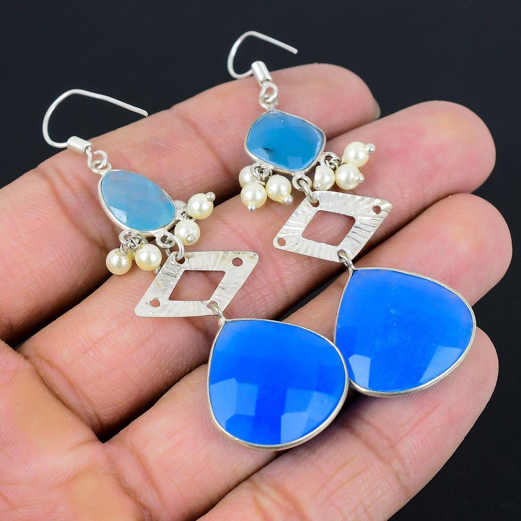 Third Eye Chakra Natural Blue Sapphire Dangle Earrings Jewelry Sterling Silver
