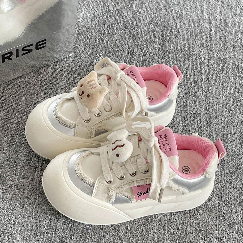 Popular Platform White Shoes Board Shoes Women's 2025 Spring and Summer New Niche Cheap Versatile Shoes Bread Shoes