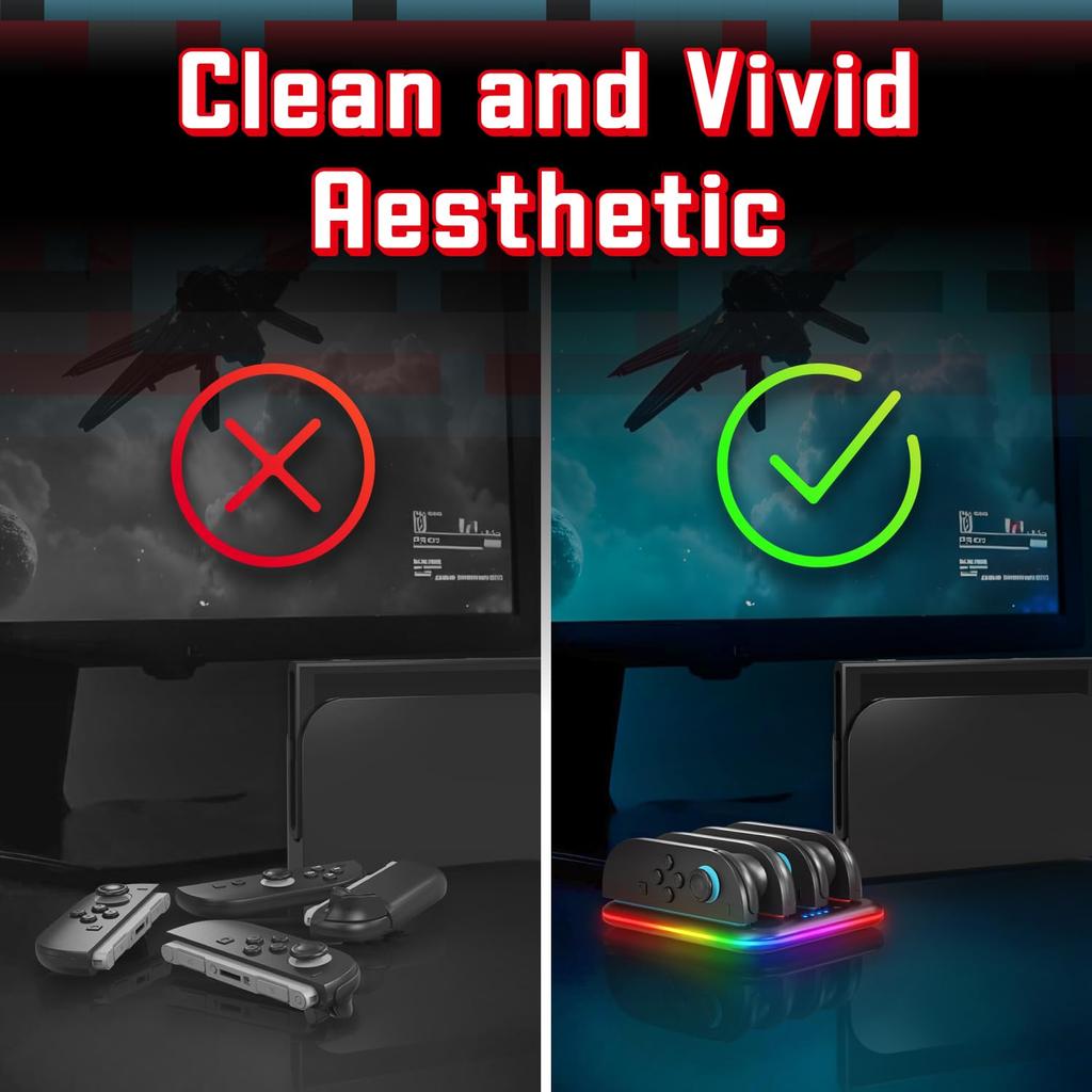 Fosmon Switch 2 Charging Controller Dock for Nintendo Switch 2 with Fast Magnetic Simultaneous RGB and Cable Included Joy-Con Stand, 4-in-1 Charging,