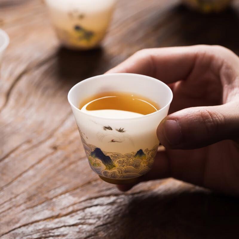 Chaxun Dehua Gilded Suet Jade Porcelain Tea Set Gift Box