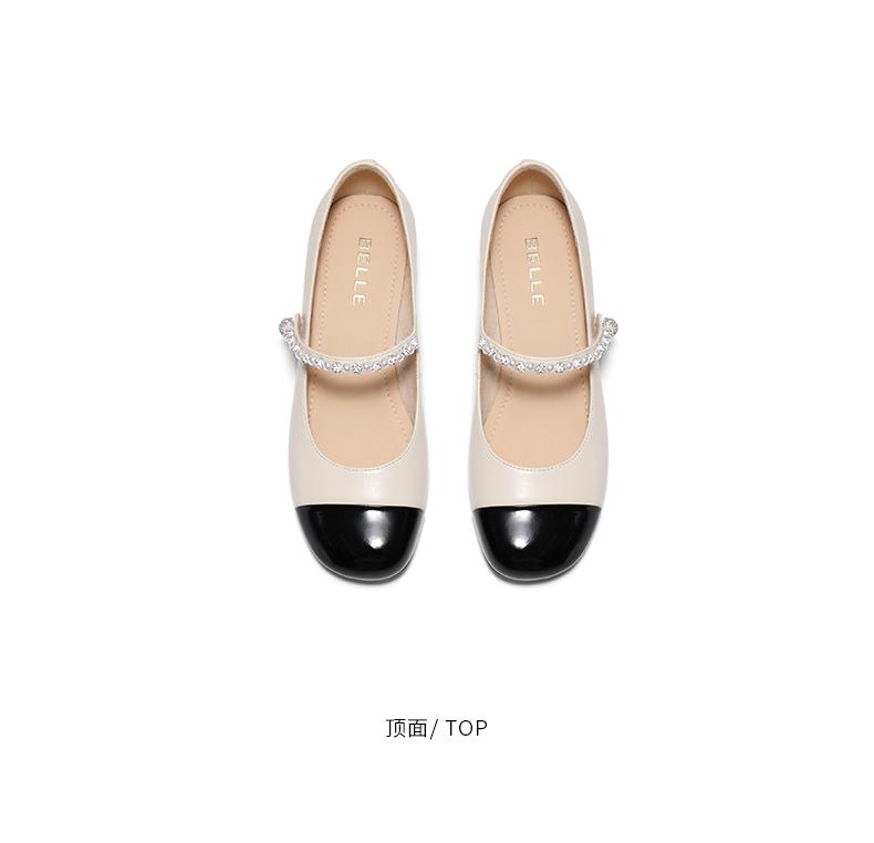 Belle Xiaoxiangfeng Mary Zhen Shoes for Women 2025 Spring New Genuine Leather Contrast Light Mouth Single Shoes