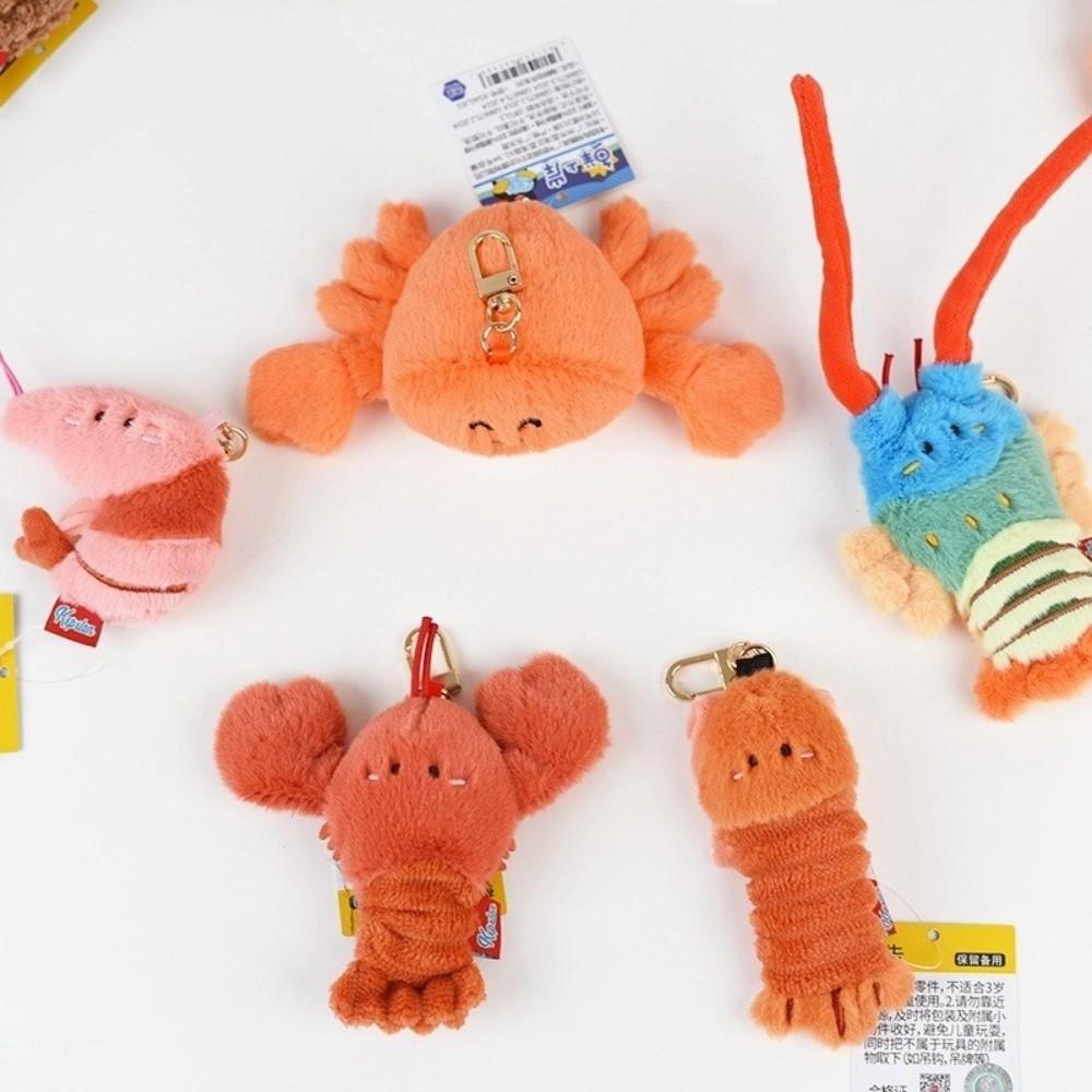 Lobster Ocean Animal Keychain Soft Cartoon Plush Pendant Cute Fluffy Sea Keyring Home Decor