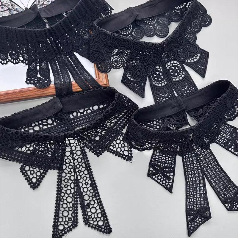 New Hollow Lace Embroidery Fake Collar For Women White Black False Detachable Collar Lapel Shirt Tie Necklace Clothes Accessory