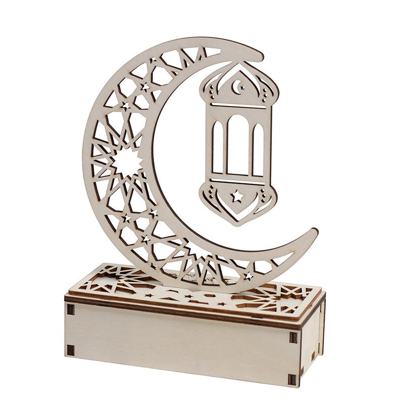 Ид Мубарак Светодиодная Лампа Звезда Луна Подвеска Деревянный Подсвечник Свет Ид Настольное Украшение Рамадан Домашний Декор Мусульманское Украшение для Вечеринки Подарок