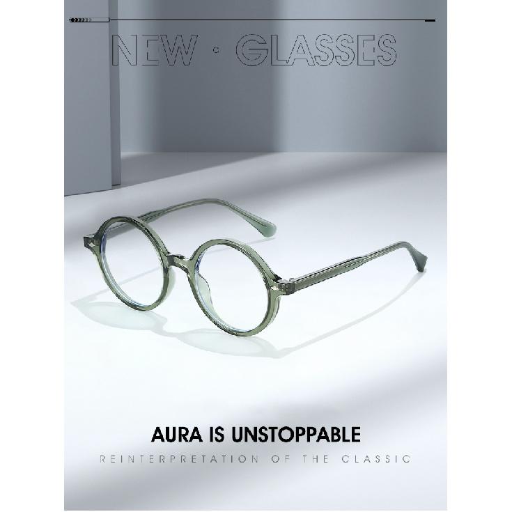 Retro round frame with pin design, plain lenses, TR90 frame, artistic pseudo-no-makeup anti-blue light glasses for women, suitable for outdoor use