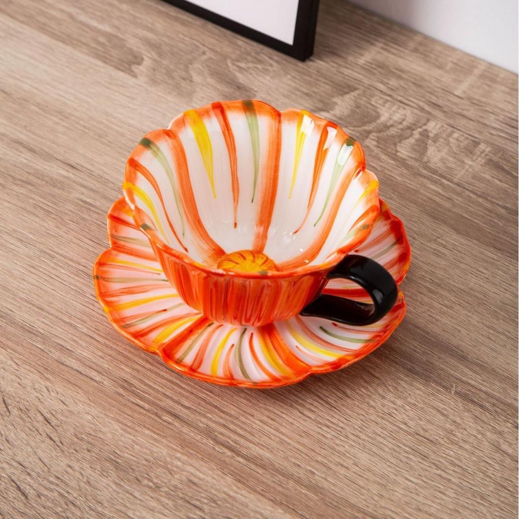 Креативная керамическая кофейная чашка и блюдце с ручной росписью подглазурными красками в виде лепестков, набор чашки и блюдца для послеобеденного чая, для девичьего сердца